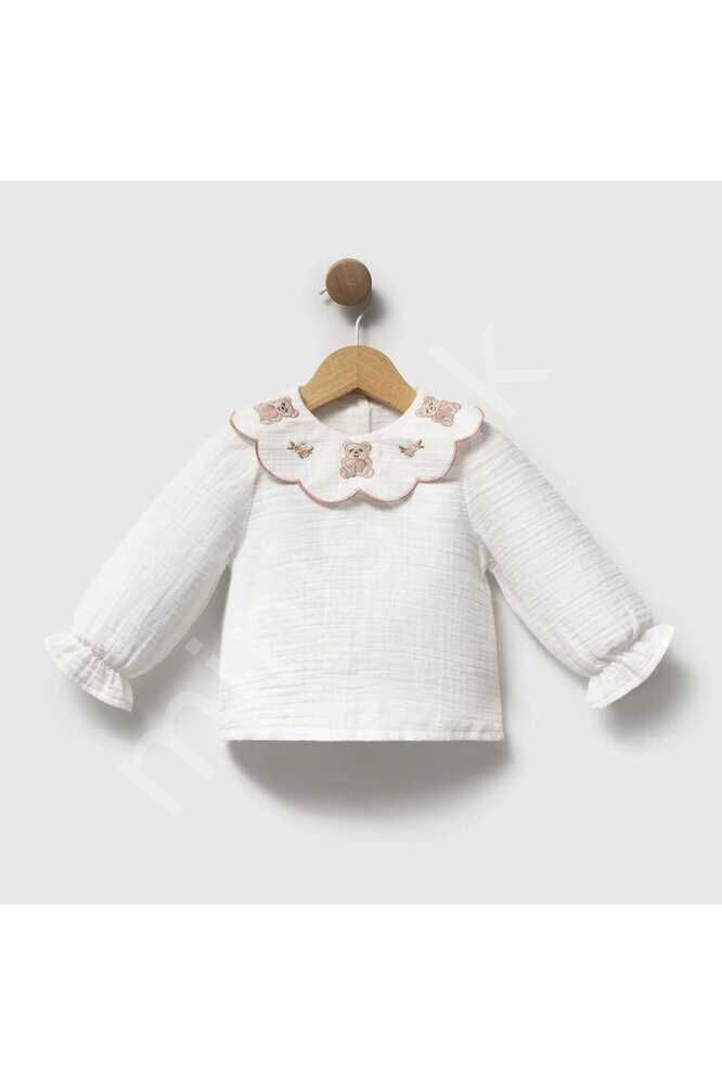 Lily Pink Yakası Nakış Detaylı Gömlek Şort Yelekten Oluşan 3'lü Kız Bebek Takım Pembe - 18-24 Ay