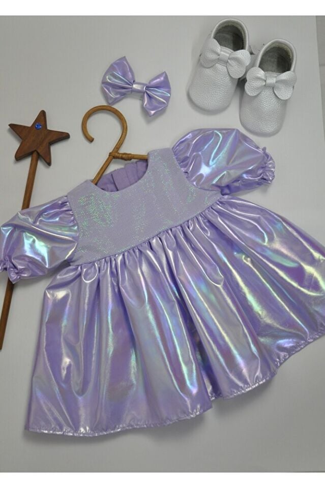 Violet Toka Aksesuarlı Kız Bebek Elbise