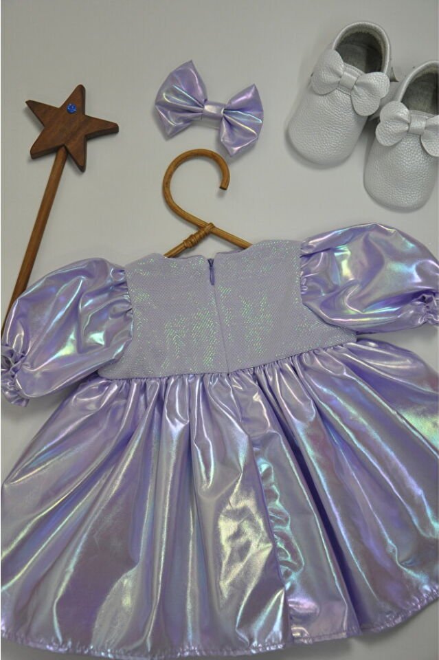 Violet Toka Aksesuarlı Kız Bebek Elbise