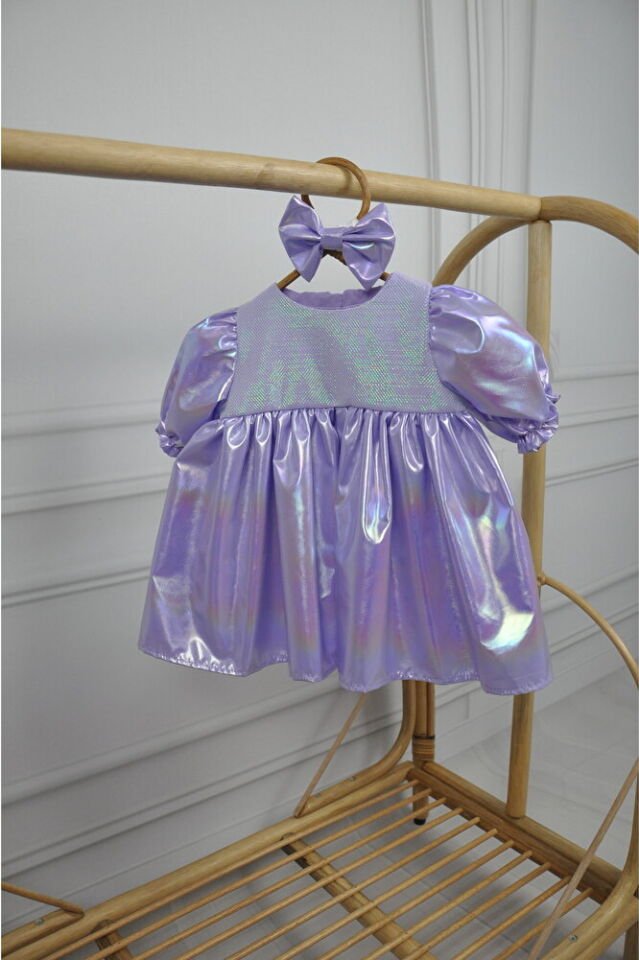 Violet Toka Aksesuarlı Kız Bebek Elbise
